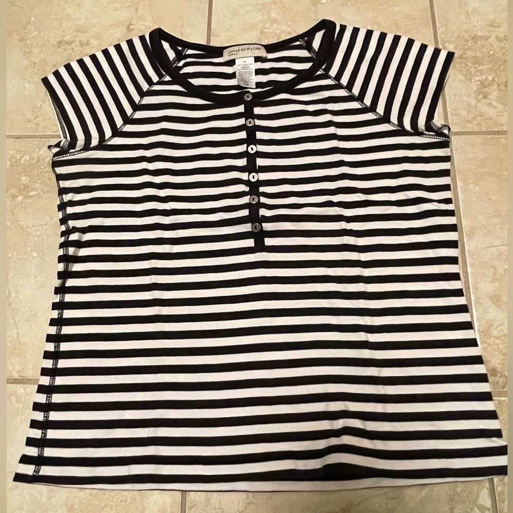 JONES NEW YORK Women's Mix Stripe Henly Blouse ~ Black/White ~ Size XL